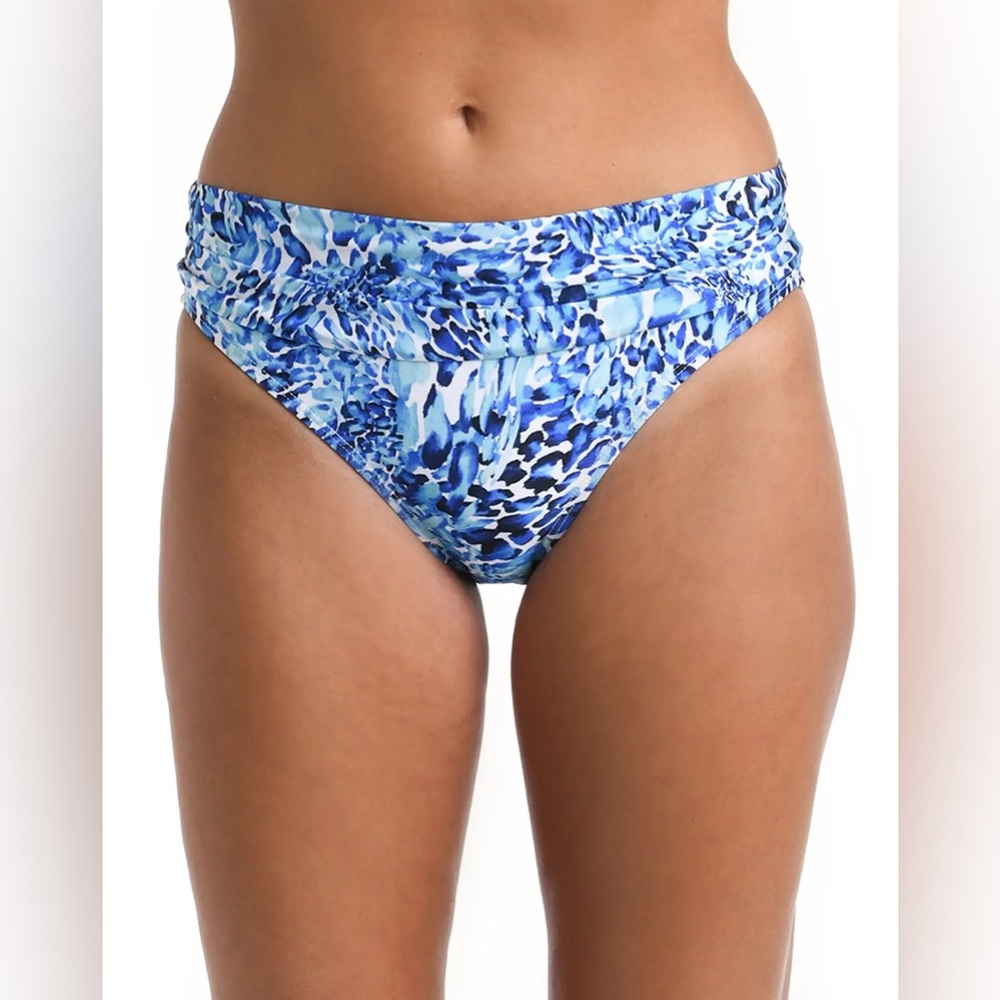 La Blanca Aquatic Nature Shirred Band Hipster Bottom Blue Leopard Print Slimming